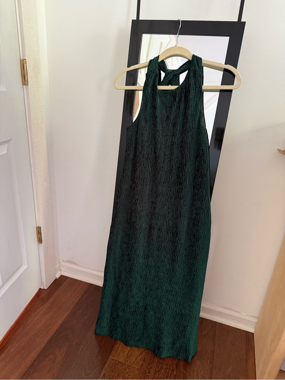 Anthropologie Emerald Green Textured Halter Maxi Dress